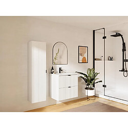 Vente-Unique Colonne de salle de bain suspendue striée - Blanc mat - H140 cm - ZEVINI 