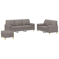 vidaXL Ensemble de canapés 3 pcs avec coussins taupe tissu