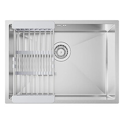 Auralum MAX Évier de Cuisine 1 Bac 60*44*20CM,Évier 1 Cuve en Acier inoxydable 304,Évier à Encastrer/sous-plan avec Panier de Drainage,Nano Silver