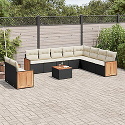 vidaXL Salon de jardin 11 pcs avec coussins noir résine tressée