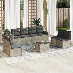 vidaXL Salon de jardin 9 pcs avec coussins gris clair résine tressée 