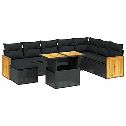 Maison Chic Ensemble Tables et chaises d'extérieur 9 pcs avec coussins,Salon de jardin noir résine tressée -GKD367954