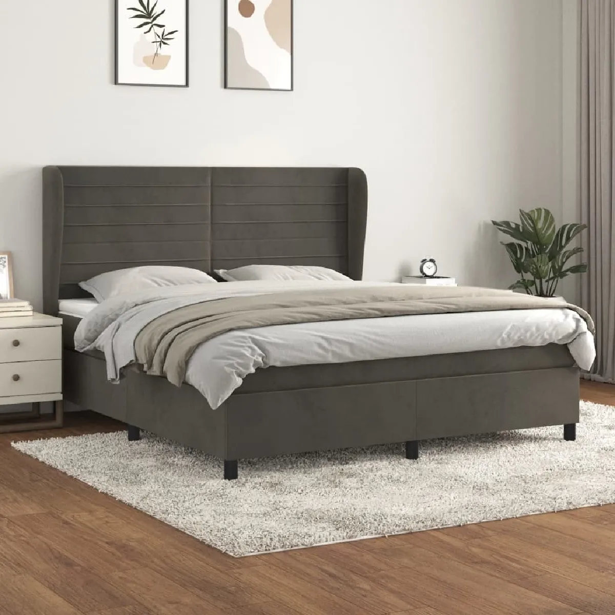 Maison Chic Lit Adulte - Lit simple Lit à sommier tapissier et matelas moelleux - Meuble de Chambre - Gris foncé 160x200cm Velours -MN86492