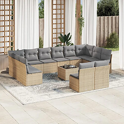 vidaXL Salon de jardin avec coussins 13 pcs beige résine tressée