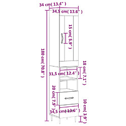 vidaXL Buffet haut Chêne marron 34,5x34x180 cm Bois d'ingénierie pas cher