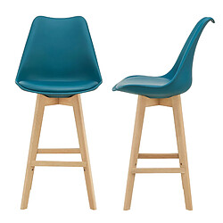 Helloshop26 Lot de 2 tabourets de bar siège rembourré plastique synthétique hêtre 105 cm turquoise 03_0002783 