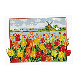 point de croix naissance diamant complet Kits Point de Croix Estampé Tissus à Broder 11CT Conception Fleur De Tulipe 63 x 45 cm