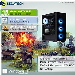 Sedatech Pack PC Gamer Pro • Intel i7-9700F • GTX1650 • 8Go RAM • 500Go SSD M.2 • 2To HDD • Windows 11 • Moniteur 24"