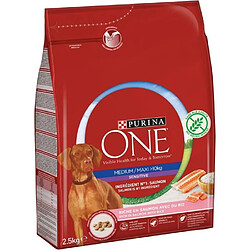 PURINA ONE Croquettes au saumon et au riz Medium / Maxi &gt; 10 kg - Pour chien adulte sensible de moyenne et grande taille - 2,5 kg 