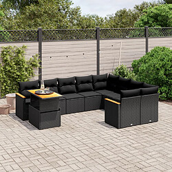 vidaXL Salon de jardin 10 pcs avec coussins noir résine tressée 