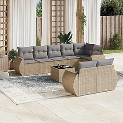 vidaXL Salon de jardin avec coussins 9 pcs beige résine tressée 