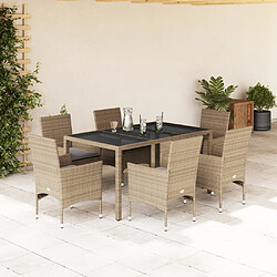 vidaXL Ensemble à manger de jardin et coussins 7 pcs beige rotin verre 