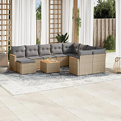 vidaXL Salon de jardin et coussins 11 pcs mélange beige résine tressée 