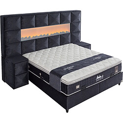 Vivenla Ensemble de lit coffre 180x200 en velours gris avec un matelas à ressorts ensachés 7 zones de confort de la collection MANCHESTER