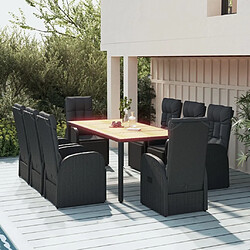 Salle à dîner de jardin 9 pcs,Table et chaise à manger Noir Poly rotin et acacia -MN69627