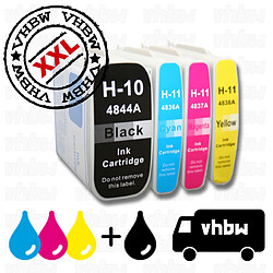 vhbw 4x cartouches d'imprimante compatible avec HP DesignJet 500 Mono, 500 Plus 24 Inch - kit 1x cyan, 1x magenta, 1x noir, 1x jaunir