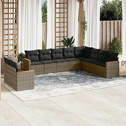 Maison Chic Salon de jardin avec coussins 10 pcs, Ensemble Tables et chaises de jardin, gris résine tressée -GKD250712