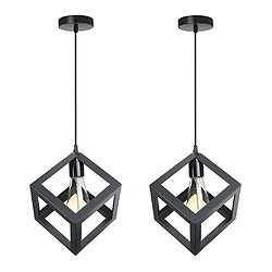 Stoex 2PCS Suspension Lustre en Forme de Cube Suspension Luminaire Moderne Plafonnier Rétro Vintage Noir