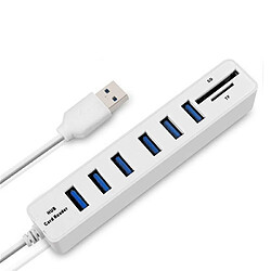 Wewoo HUB Répartiteur USB haute vitesse 6 ports avec concentrateur multi USB 2.0 lecteur de carte SD TF blanc