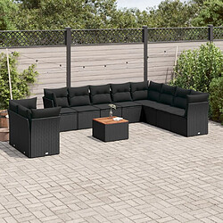 Maison Chic Salon de jardin 11 pcs avec coussins, Ensemble Tables et chaises d'extérieur noir résine tressée -GKD825350