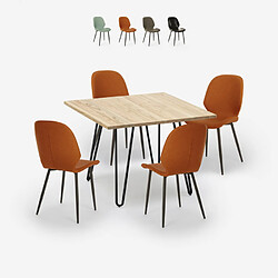 Ahd Amazing Home Design Ensemble 4 Chaises Design Simili Cuir Table Bois Métal 80x80cm Wright Light, Couleur: Orange