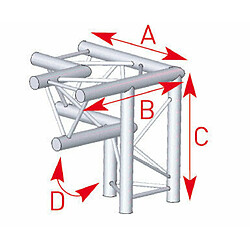 57ASX32 / Angle 3 départs 90 degrée pied gauche lg 0m50 x 0m50 x 0m50 ASD