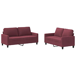 vidaXL Ensemble de canapés 2 pcs avec coussins Rouge bordeaux Tissu