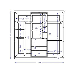 Acheter Vente-Unique Armoire 2 portes coulissantes - Miroir et tiroirs - L240cm - Coloris : Naturel et ivoire - BODIL II