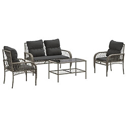 vidaXL Salon de jardin 4 pcs avec coussins gris résine tressée