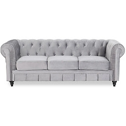 Canapé Chesterfield Velours 3 Places Altesse Argent 