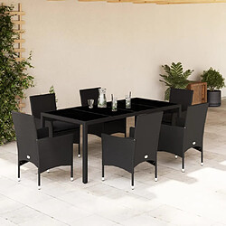 vidaXL Ensemble à manger de jardin et coussins 7 pcs noir rotin acacia 