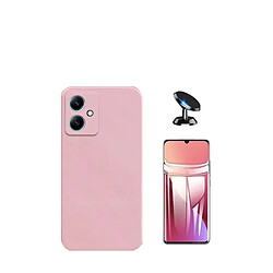 Kit de film en verre trempé de la couverture 5D + couvercle de silicone liquide + SuppOrt Magnétique Phonecare pour Xiaomi Redmi 13C 5G - rose 