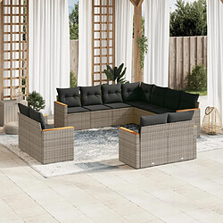 Maison Chic Salon de jardin 11 pcs avec coussins, Ensemble Tables et chaises d'extérieur gris résine tressée -GKD288072