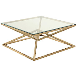 Vivenla Table basse design carré en acier inoxydable poli doré et plateau en verre trempé transparent L. 100 x P. 100 x H. 43 cm collection PARMA 