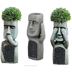 Hanah Home Jardinière Moai en polyrésine Lot de 3. Jardinière Moai en polyrésine Lot de 3