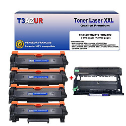 Kit Tambour+4 Toners compatibles avec Brother TN2420, DR2400 pour Brother DCP-L2510D, L2512D, L2550DN, L2530DW, L2537DW - 3 000 pages - T3AZUR 