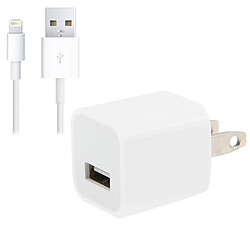 Wewoo Pour iPad, iPhone, Galaxy, Huawei, blanc Xiaomi, LG, HTC et autres smartphone, appareils rechargeables 2 en 1 5V 1A US Plug Chargeur de Voyage Adaptateur + 1m 8-pin Sync Charge Cable,