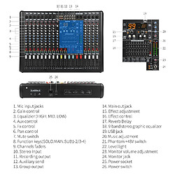 Table De Mixage Audio 14 Canaux Bluetooth Avec Effets DSP Et USB EU Plug YONIS pas cher