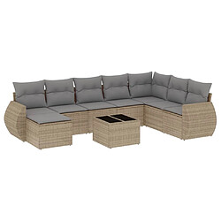 vidaXL Salon de jardin avec coussins 9 pcs beige résine tressée