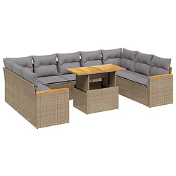 vidaXL Salon de jardin avec coussins 10 pcs beige résine tressée