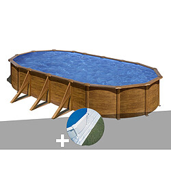 Kit piscine acier aspect bois Gré Pacific ovale 7,44 x 3,99 x 1,22 m + Tapis de sol