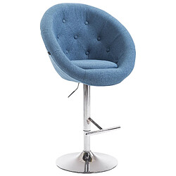 Decoshop26 Tabouret de bar design moderne forme œuf capitonné avec repose-pieds en métal chromé tissu bleu TDB10332 