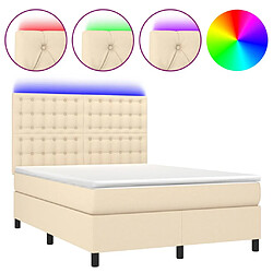 vidaXL Sommier à lattes de lit et matelas et LED Crème 140x200cm Tissu