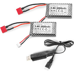 2 Pièces Batteries Lipo 7.4V 1000mAh avec Connecteur T pour 18859 18858 Q902 35-DJ03 avec Chargeur USB RC