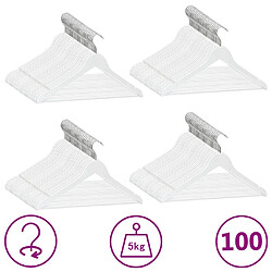 vidaXL Cintres antidérapants 100 pcs Blanc Bois dur