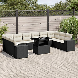 vidaXL Salon de jardin 11 pcs avec coussins noir résine tressée 