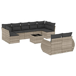 vidaXL Salon de jardin avec coussins 10 pcs gris clair résine tressée