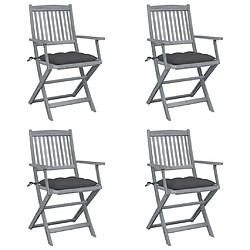 vidaXL Chaises pliables d'extérieur lot de 4 et coussins Bois d'acacia