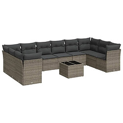 Maison Chic Salon de jardin 11 pcs avec coussins | Ensemble de Table et chaises | Mobilier d'Extérieur gris résine tressée -GKD72145