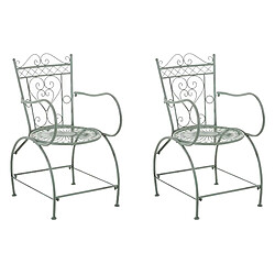 Decoshop26 Lot de 2 chaises de jardin avec accoudoirs balcon terrasse design rustique en métal vert vieilli 10_0002871 